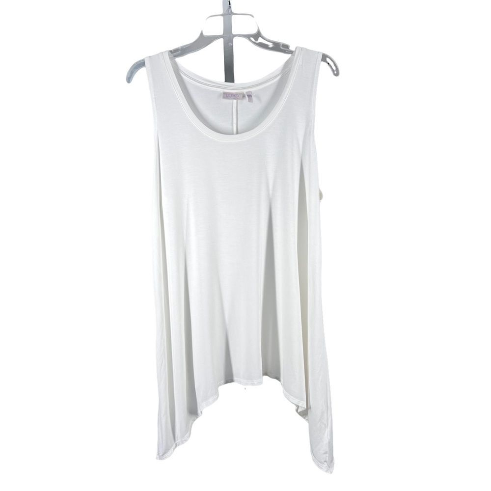 LOGO Lori Goldstein Womens Sz XLP Sleeveless Off White Knit Top Shark Bite Hem